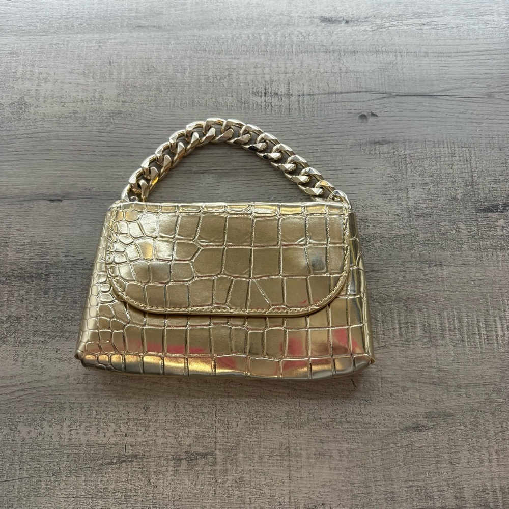 Aldo Gold Crocodile-Embossed Clutch